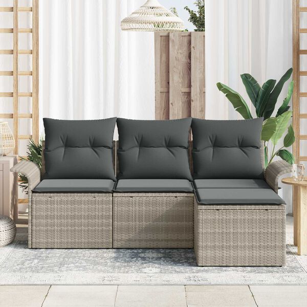 vidaXL Garten-Sofa-Set mit Kissen 4 pcs Hellgrau Poly Rattan