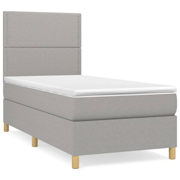 vidaXL Boxspringbett mit Matratze Hellgrau 90x200 cm Stoff