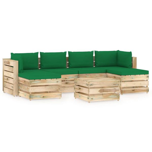 vidaXL 7-tlg. Garten-Lounge-Set mit Kissen Gr&uuml;n Impr&auml;gniertes Holz