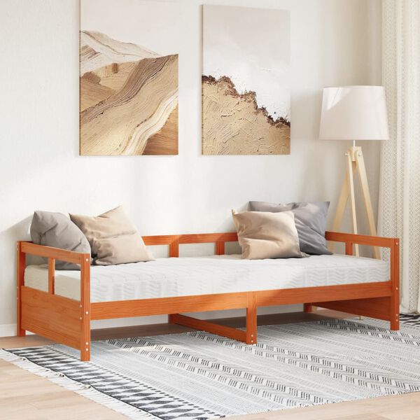 vidaXL Tagesbett mit Matratze Wachsbraun 90x200 cm Massivholz Kiefer