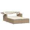 vidaXL Doppel-Sonnenliege mit Dach und Auflagen Beige Poly Rattan