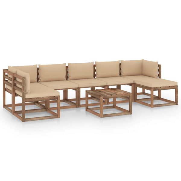 vidaXL 8-tlg. Garten-Lounge-Set mit Beigen Kissen