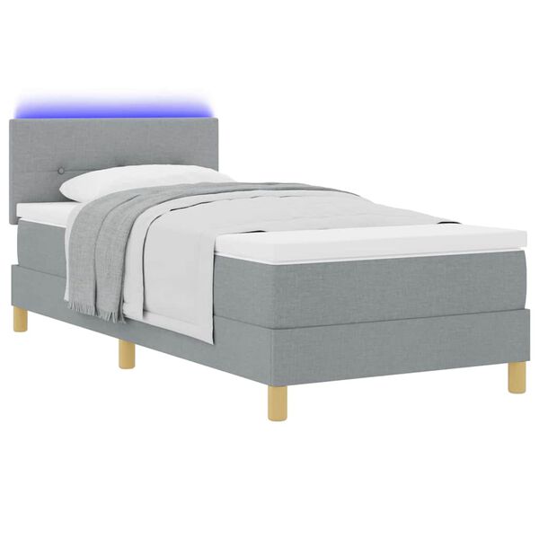 vidaXL LED Boxspringbett mit Matratze Hellgrau 100 x 200 cm Stoff