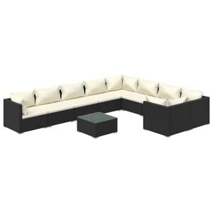vidaXL 10-tlg. Garten-Lounge-Set mit Kissen Poly Rattan Schwarz