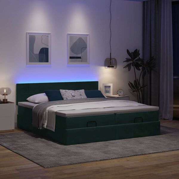vidaXL Ottoman-Bett mit Matratzen & LEDs Dunkelgr&uuml;n 180x200 cm Samt