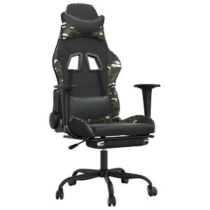 vidaXL Gamingstuhl mit Massage Fu&szlig;st&uuml;tze Schwarz Tarnfarben Kunstleder