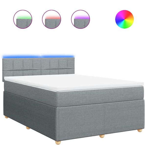 vidaXL Boxspringbett mit Matratze Hellgrau 140x200 cm Stoff