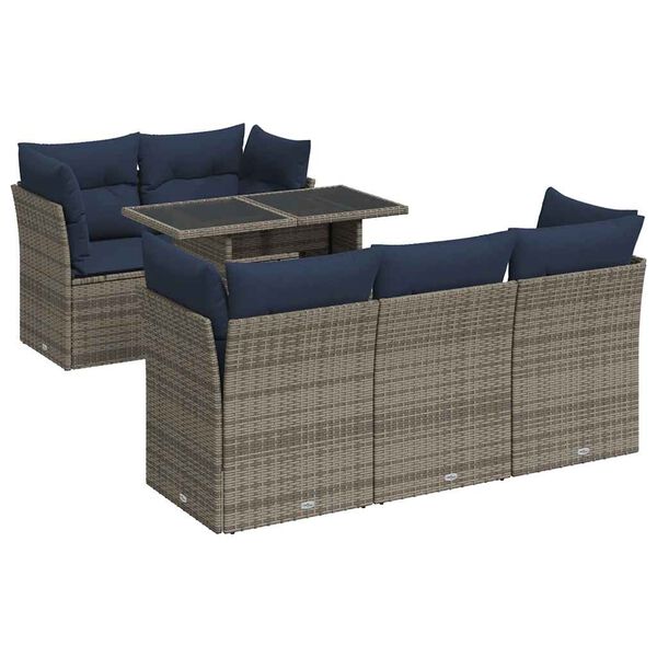vidaXL 6-tlg. Garten-Sofagarnitur mit Kissen Grau Poly Rattan Akazie