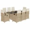 vidaXL 9-tlg. Garten-Essgruppe mit Kissen Beige Poly Rattan