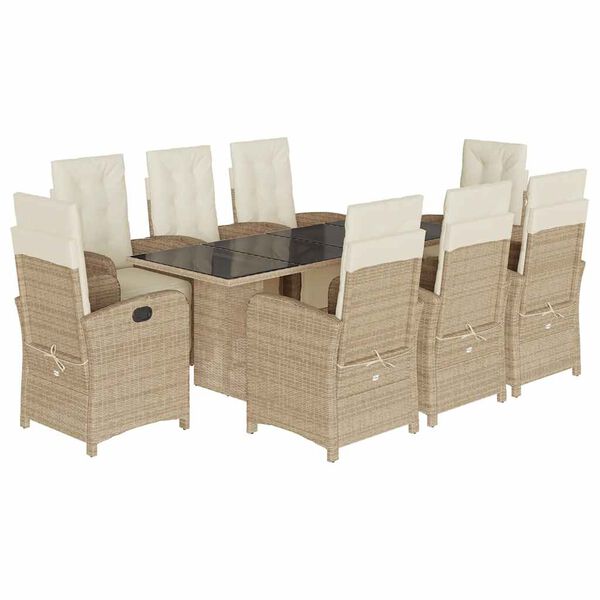 vidaXL 9-tlg. Garten-Essgruppe mit Kissen Beige Poly Rattan