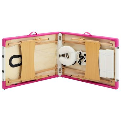 vidaXL Massageliege Klappbar 2-Zonen mit Holzgestell Weiß und Rosa