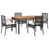vidaXL 5-tlg. Garten-Essgruppe mit Kissen Schwarz Poly Rattan
