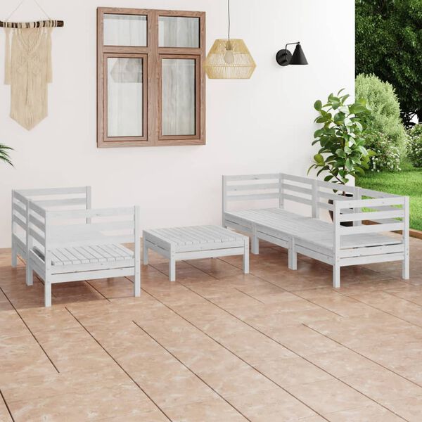 vidaXL 6-tlg. Garten-Lounge-Set Wei&szlig; Kiefer Massivholz