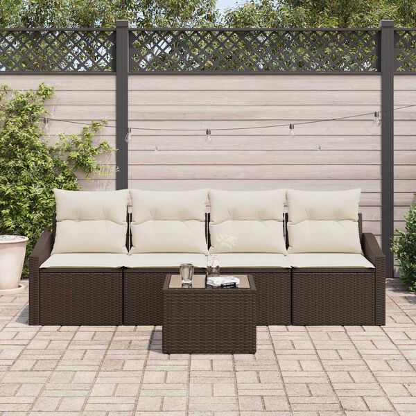 vidaXL Sofa Set mit Kissen 5 pcs Braun und Creme Poly-Rattan