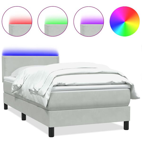 vidaXL Boxspringbett mit Matratze & LED Hellgrau 90x220 cm Samt