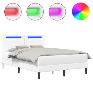 vidaXL Bettrahmen mit LED-Lichtleisten Wei&szlig; 140 x 190 cm Kunstleder