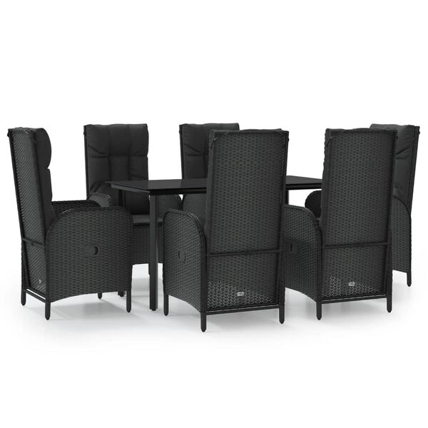 vidaXL 7-tlg. Garten-Essgruppe mit Kissen Schwarz Poly Rattan
