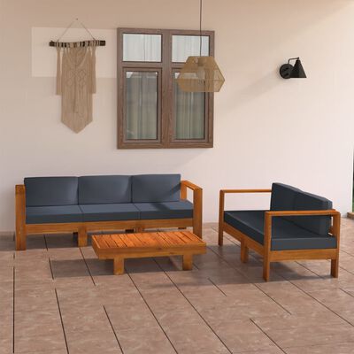 vidaXL 5-tlg. Garten-Lounge-Set mit Dunkelgrauen Auflagen Akazienholz