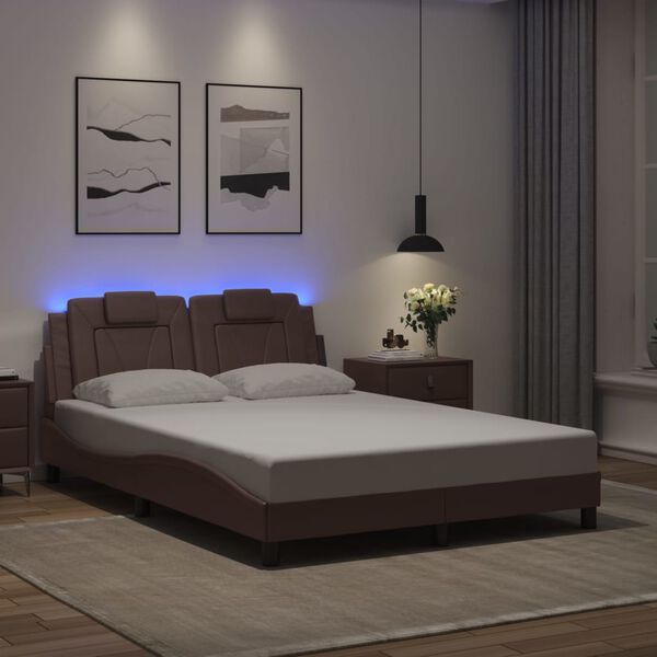 vidaXL Bettgestell "Viana" mit LED ohne Matratze Braun 140x190 cm