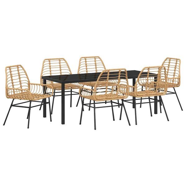 vidaXL Garten Essgruppe 7 pcs Braun Poly-Rattan