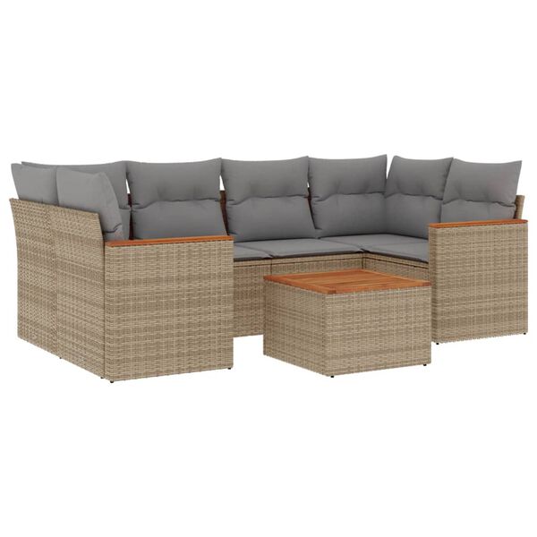 vidaXL 7-tlg. Garten-Sofagarnitur mit Kissen Beige Poly Rattan