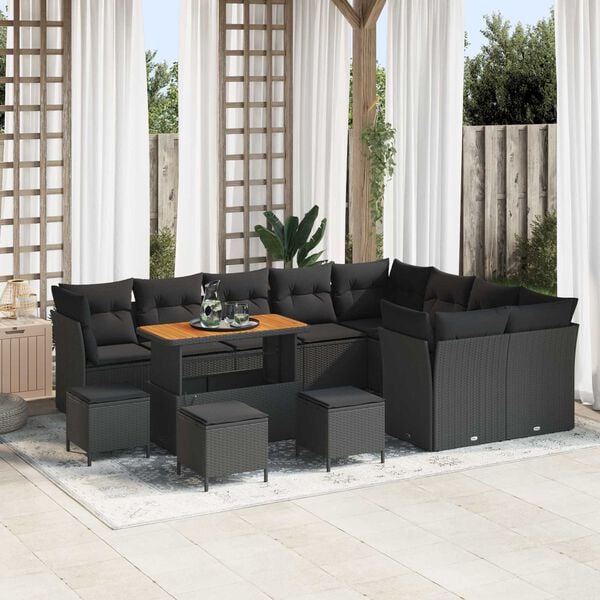 vidaXL Gartensofa-set 13 pcs Schwarz Poly-Rattan