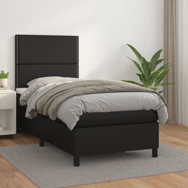vidaXL Boxspringbett mit Matratze Schwarz 90x190 cm Kunstleder