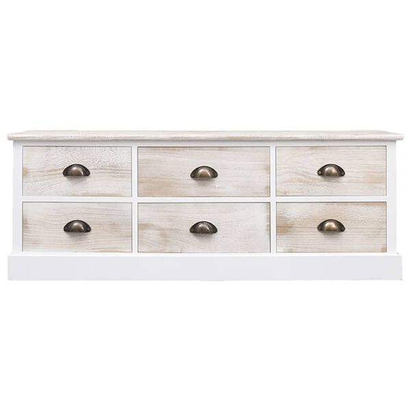 vidaXL TV-Schrank Wei&szlig; & Hellbraun 108x30x40 cm Massivholz Paulownia