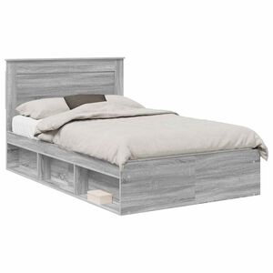 vidaXL Bettrahmen Uni Sonoma-Grau 135 x 190 cm Massives Kiefernholz
