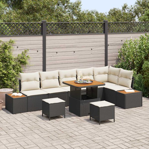 vidaXL Gartensofa-set mit Kissen 9 pcs Schwarz Poly Rattan