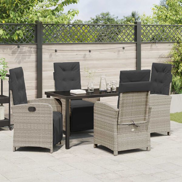 vidaXL Garten Essgruppe mit Kissen 5 pcs Hellgrau Poly-Rattan