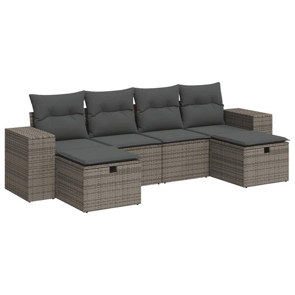 vidaXL 6-tlg. Garten-Sofagarnitur mit Kissen Grau Poly Rattan