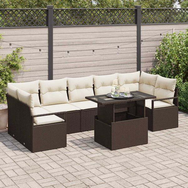 vidaXL Garten-Sofa-Set mit Speicher 8 pcs Braun Poly Rattan