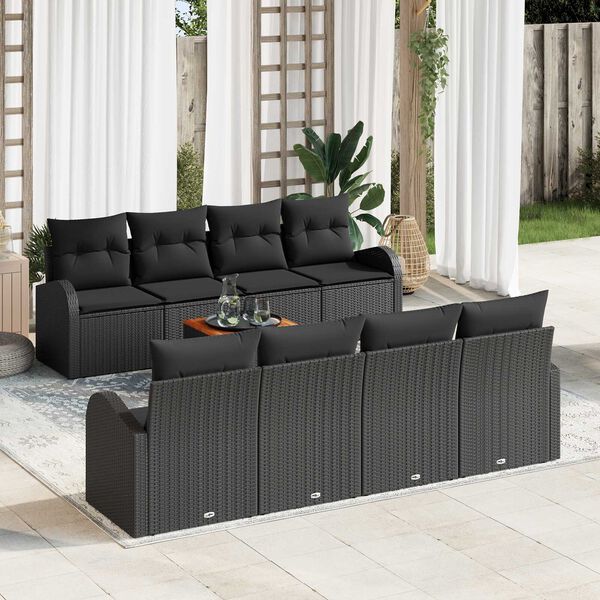 vidaXL Gartensofa-set mit Speicher 9 pcs Schwarz Poly-Rattan