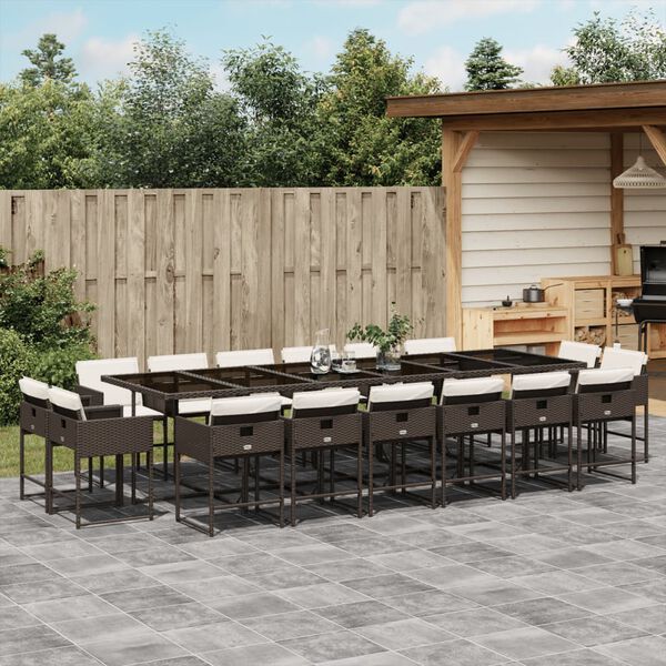 vidaXL 17-tlg. Garten-Essgruppe mit Kissen Braun Poly Rattan