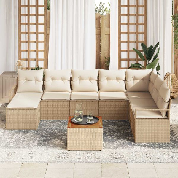 vidaXL Gartensofa-set mit Speicher 9 pcs Beige und Creme Poly-Rattan