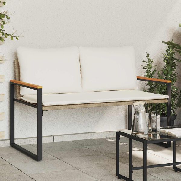 vidaXL Bank mit Kissen Beige und Cremewei&szlig; 115 x 65 x 72 cm Rattan
