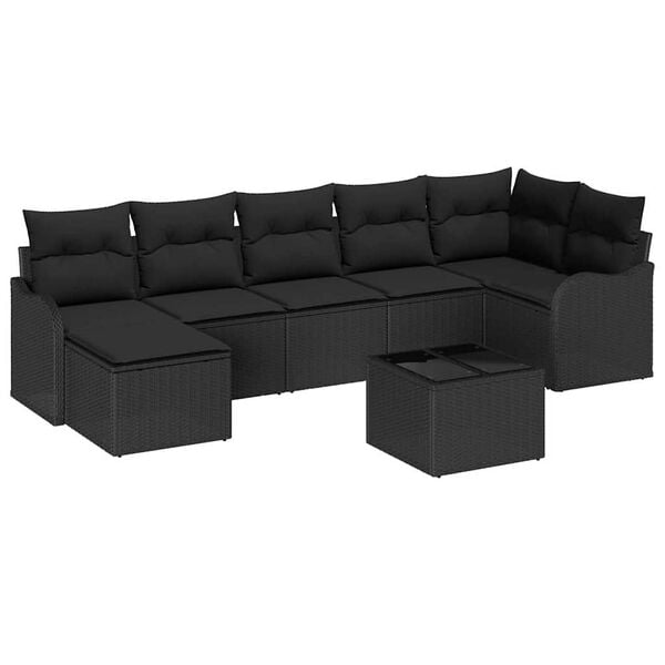vidaXL Garten-Sofa-Set mit Kissen 8 pcs Schwarz Poly Rattan