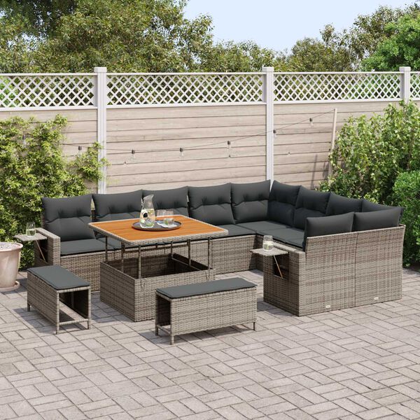 vidaXL Gartensofa-set 12 pcs Grau Poly-Rattan