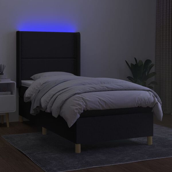 vidaXL Boxspringbett mit Matratze & LED Schwarz 80x200 cm Stoff
