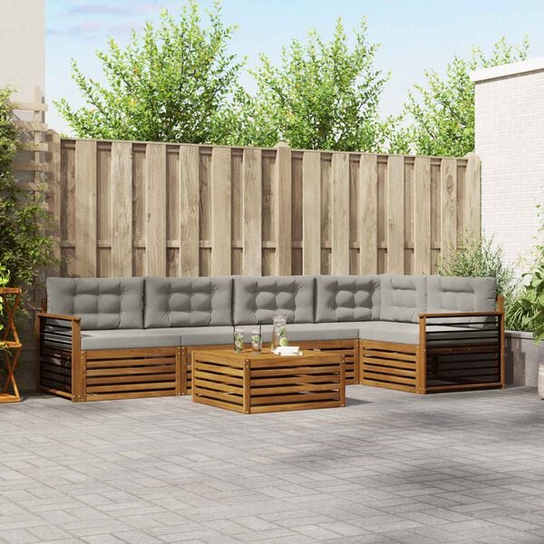 vidaXL Outdoor-Sofagarnitur mit Kissen 6 pcs Nat&uuml;rlich und Hellgrau