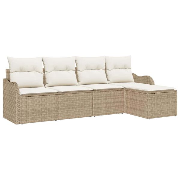 vidaXL Garten-Sofa-Set mit Kissen mit Speicher 5 pcs Beige Poly Rattan