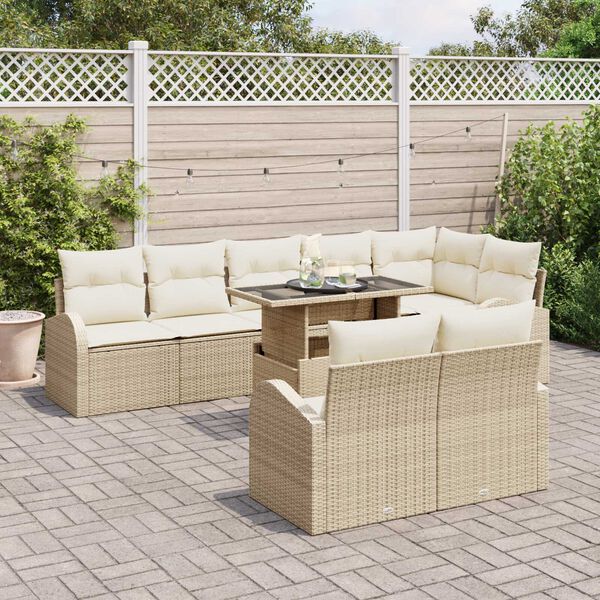 vidaXL Gartensofa-set mit Kissen mit Speicher 9 pcs Beige Poly Rattan