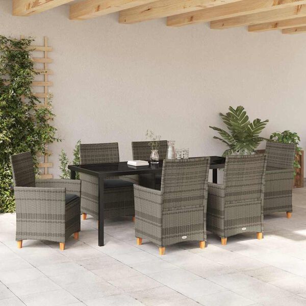 vidaXL Garten Essgruppe 7 pcs Grau Poly-Rattan