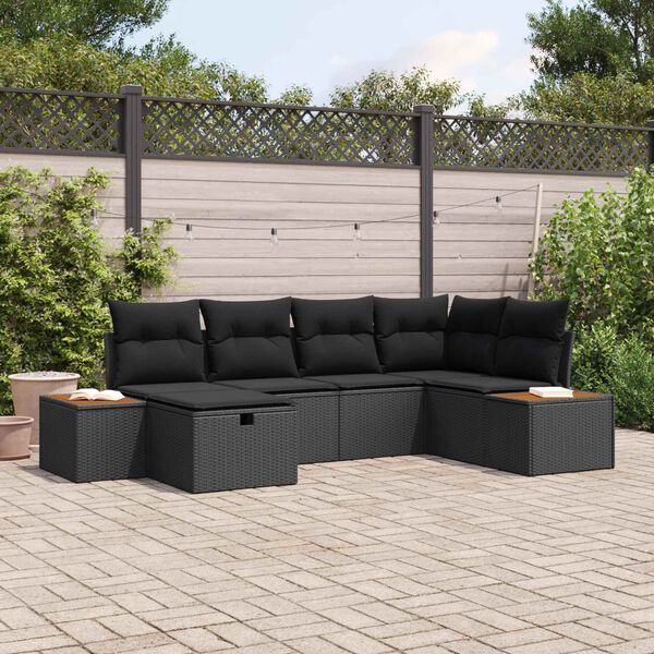 vidaXL Gartensofa-set mit Kissen mit Speicher Schwarz Poly-Rattan