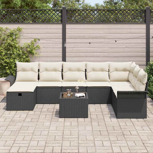 vidaXL Garten-Sofa-Set mit Kissen 9 pcs Schwarz Poly Rattan