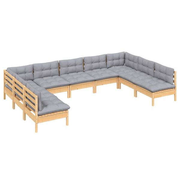 vidaXL 9-tlg. Garten-Lounge-Set mit Grauen Kissen Kiefer Massivholz