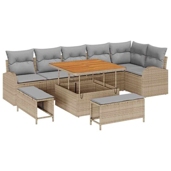 vidaXL Garten-Sofa-Set mit Kissen mit Kissen 9 pcs Beige und Hellgrau