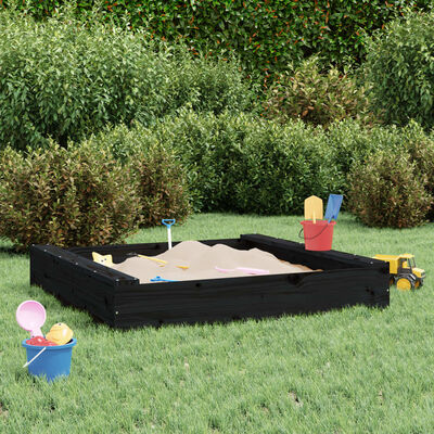 vidaXL Sandkasten mit Sitzen Schwarz Quadratisch Massivholz Kiefer