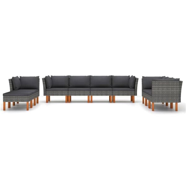 vidaXL 10-tlg. Garten-Lounge-Set mit Kissen Poly Rattan Grau
